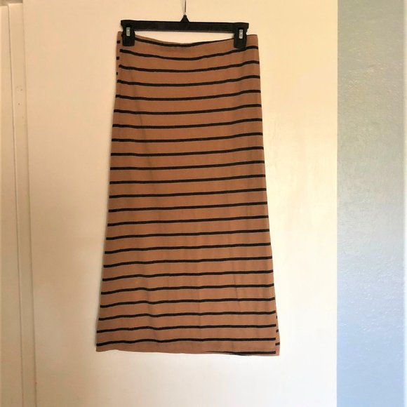 Lush Black and Carmel Colored Striped Pencil Skirt - Picture 2 of 6